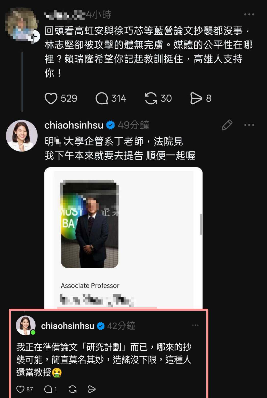 ▲網友造謠徐巧芯論文抄襲，遭搜出個資。（圖／翻攝自Facebook／不禮貌鄉民團）