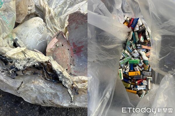 ▲彰化市清潔隊垃圾車起火，破袋驚見破百個打火機 。（圖／記者唐詠絮翻攝，下同）