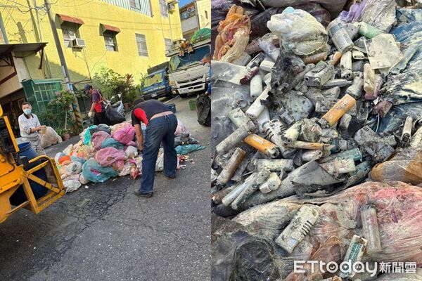 ▲彰化市清潔隊垃圾車起火，破袋驚見破百個打火機 。（圖／記者唐詠絮翻攝，下同）