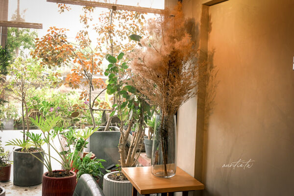 ▲▼宜蘭員山下午茶推薦「花室咖啡」，滿滿綠色植栽，香甜大份量超厚鬆餅。（圖／部落客水晶提供）