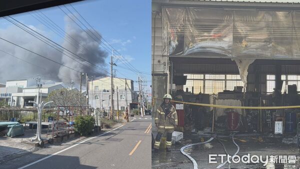 ▲▼ 台南市新化區大德路一間鐵皮工廠發生火警            。（圖／記者翁伊森翻攝）