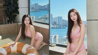 「小龍女」賴可出國解放泳裝！　側面大挖空曲線全看光