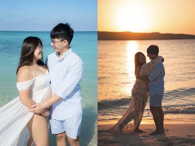 台大泳后丁妹「度寶寶蜜月」　和老公對望放閃！露孕肚超美