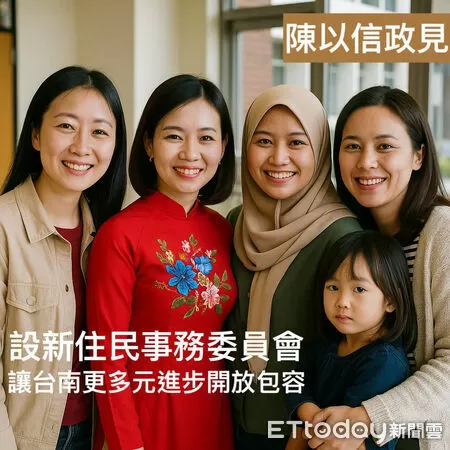 ▲陳以信提出成立「新住民事務委員會」政見，盼提升新住民在市府決策體系中的參與。（記者林東良翻攝）