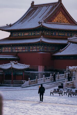 ▲▼北京故宮下初雪吸引大批遊客朝聖，陸劇男神李現低調變裝去拍照。（圖／翻攝自微博）