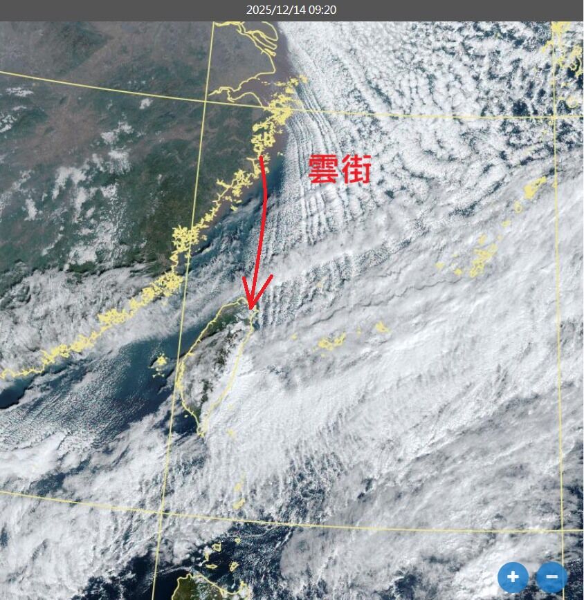 「雲街」出現了 鄭明典曬衛星圖:冷高壓偏南的特徵