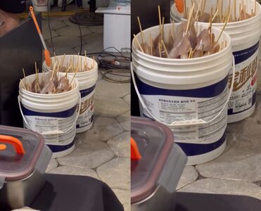 地上擺水泥漆桶裝魷魚！高雄下酒祭爆食安疑慮　衛生局出手了