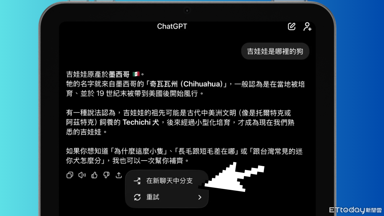 ▲▼ChatGPT對話分支登錄手機版。（圖／記者吳立言攝）