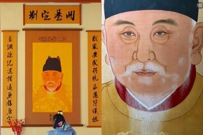 才剛掛沒幾日！　明孝陵「帥版」朱元璋畫像展板被刮傷