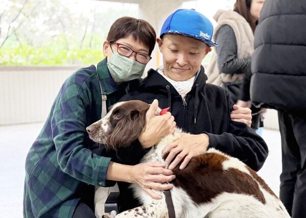 ▲桃園市衛生局與動保處於13日舉辦「療癒汪汪隊」罕病家庭照顧者支持服務活動，由林口長庚醫院罕病照護服務團隊媒合雷特氏症病友家庭參與，與心輔犬互動。（圖／桃市衛生局提供）