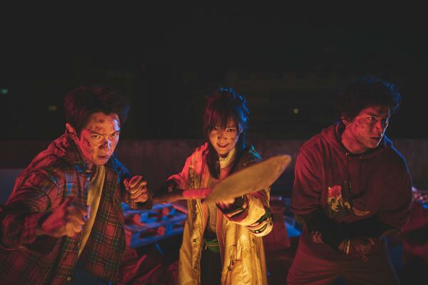 ▲柯震東、王淨、朱軒洋在《功夫》中拜戴立忍為師，在城市裡行俠仗義。（圖／麻吉砥加提供）