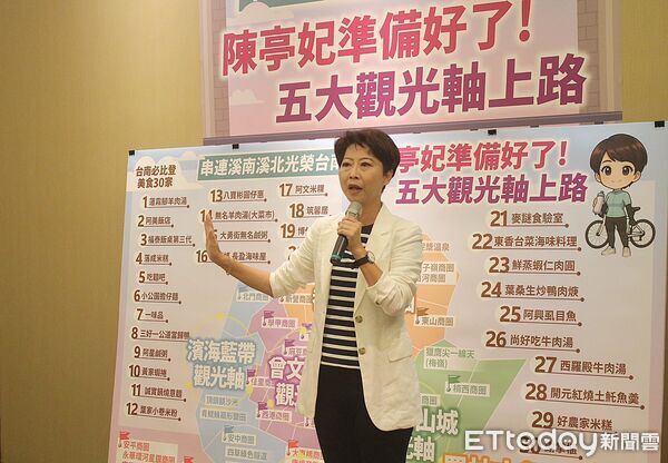▲陳亭妃提出「五大觀光軸」整體策略，盼系統性串聯台南山海人文與地方產業，找回觀光經濟動能。（記者林東良翻攝，下同）
