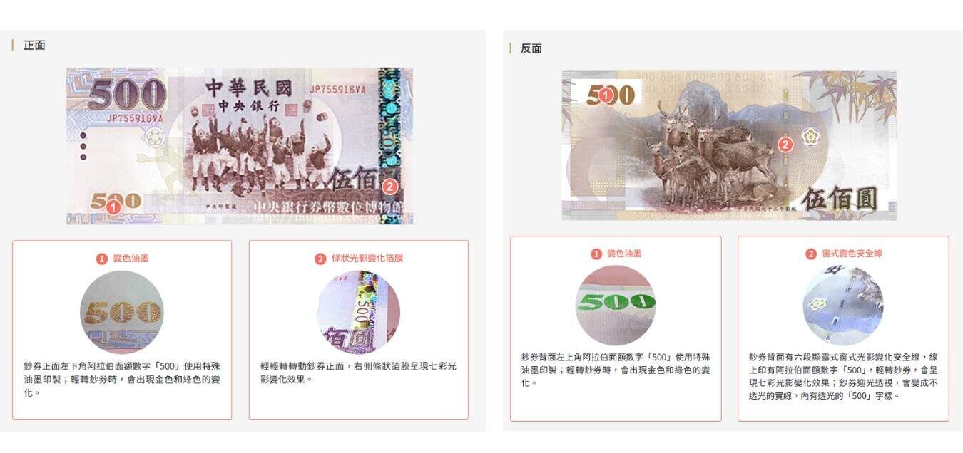 ▲▼500元鈔票辨認方法。（圖／央行）