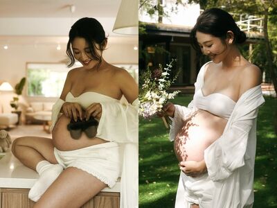 華航林依晨要生了！倒數24天曬「超大孕肚」　絕美寫真洩真實身材