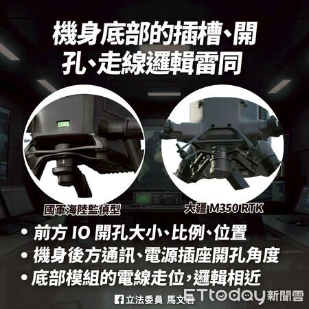 ▲▼    馬文君爆料，軍方監偵型無人機激似大疆機型    。（圖／國民黨立委馬文君辦公室提供）
