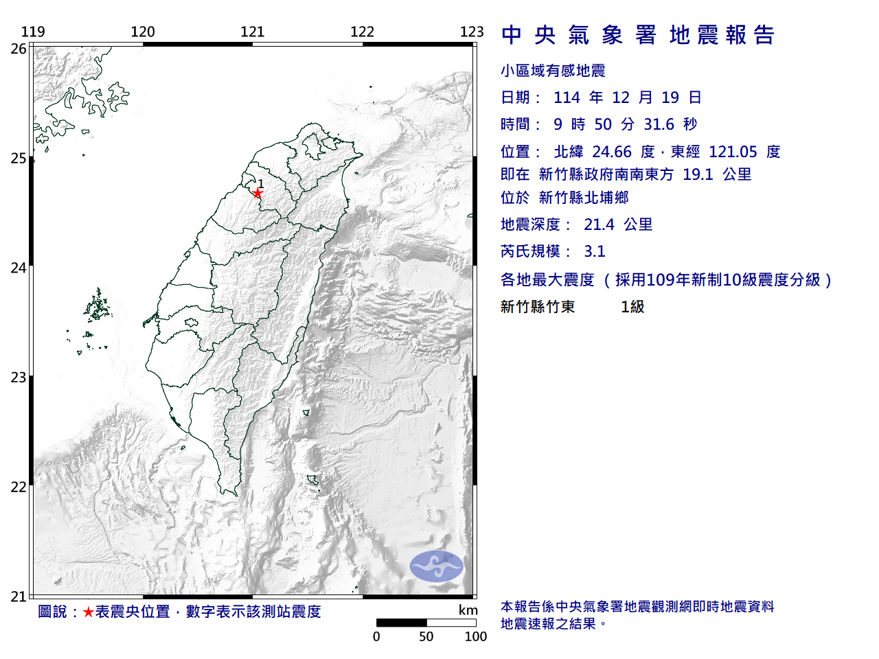 新竹規模3.1地震!科技廠有感通報 氣象署補發報告