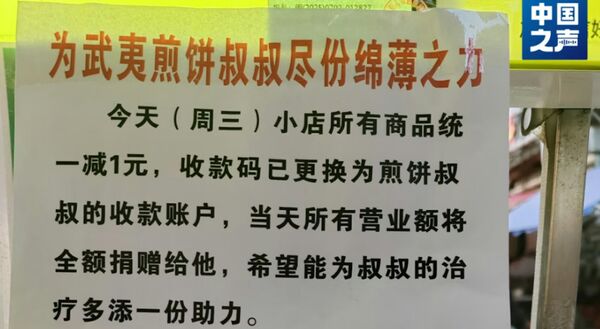 ▲▼福建煎餅叔罹癌　夜市攤商「全掛他收款碼」6天籌130萬元醫藥費。（圖／翻攝中國之聲）
