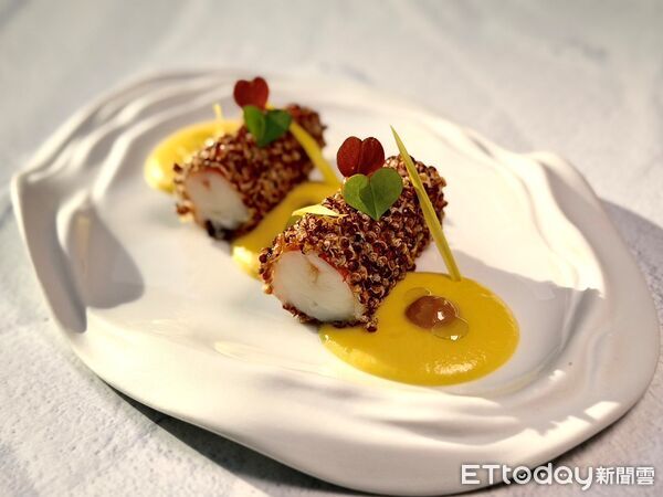 ▲方蒔冬季菜單-冬藏珍味-澎湖明蝦、發酵玉米、紅藜麥、豆腐乳、青花椒。（圖／方蒔提供）