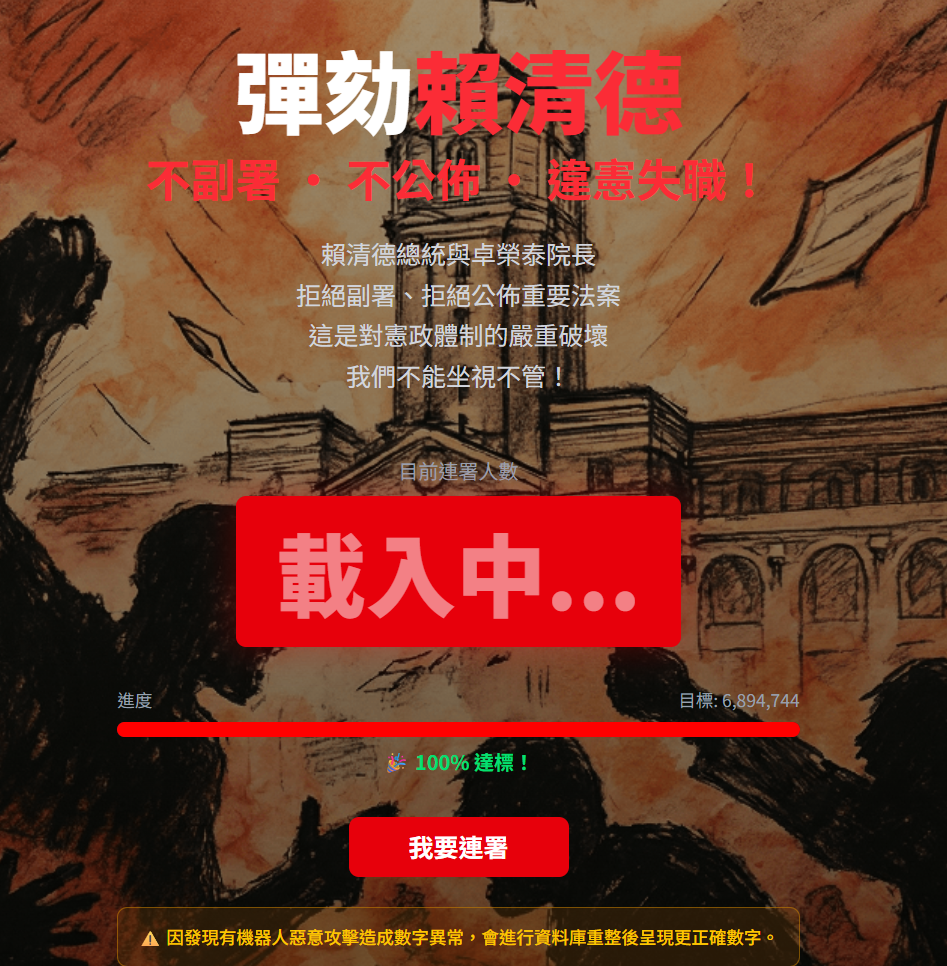 ▲連署彈劾賴清德網站。（圖／翻攝自Facebook）