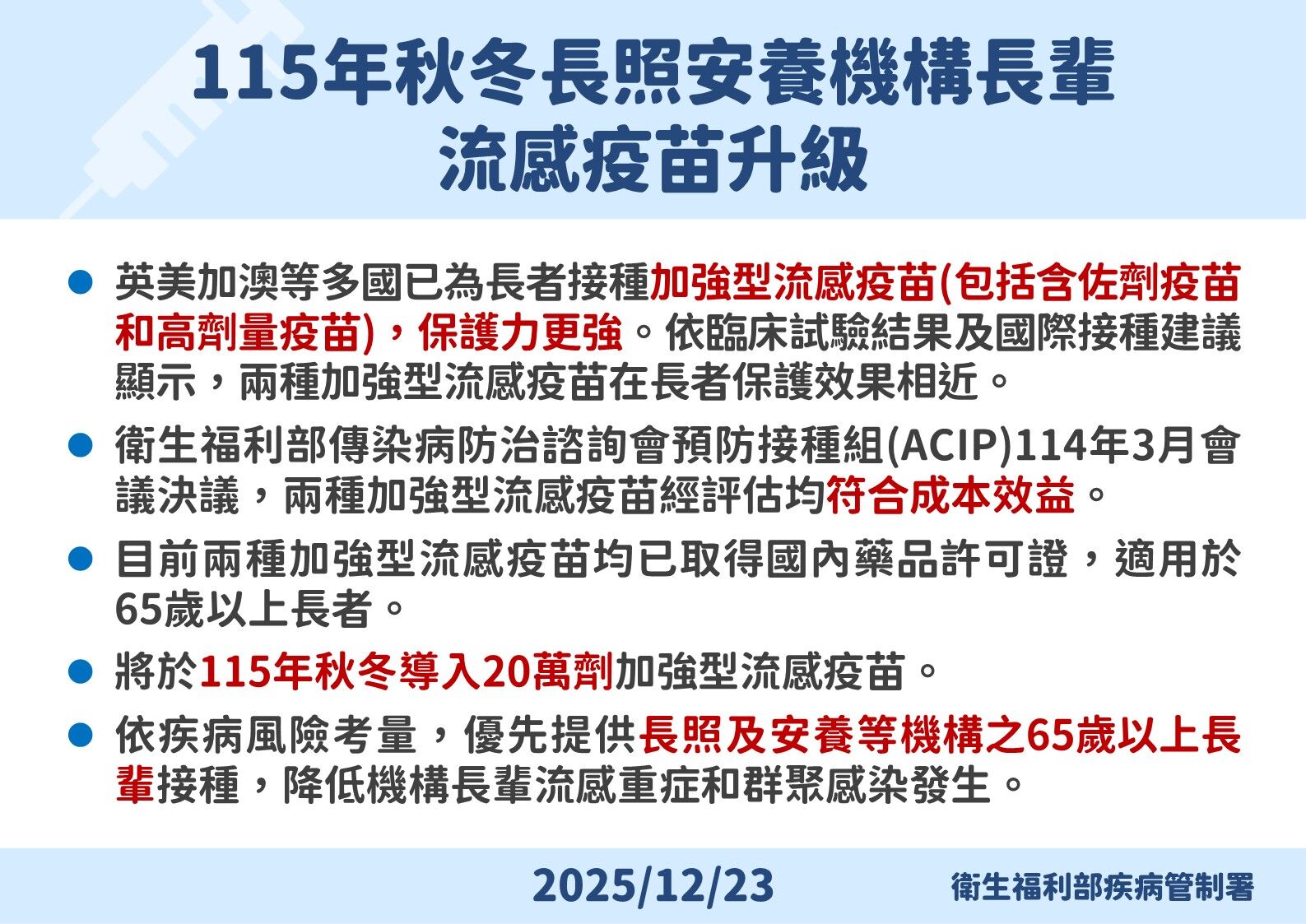 ▲▼115年導入20萬劑加強型流感疫苗。（圖／疾管署）