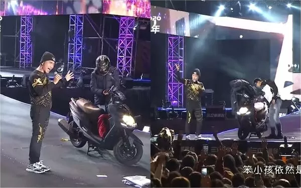 吳宗憲5年前在台中跨年演唱會被機車男騎士亂入，引發熱議。（翻攝自YouTube 三立電視 SET TV）