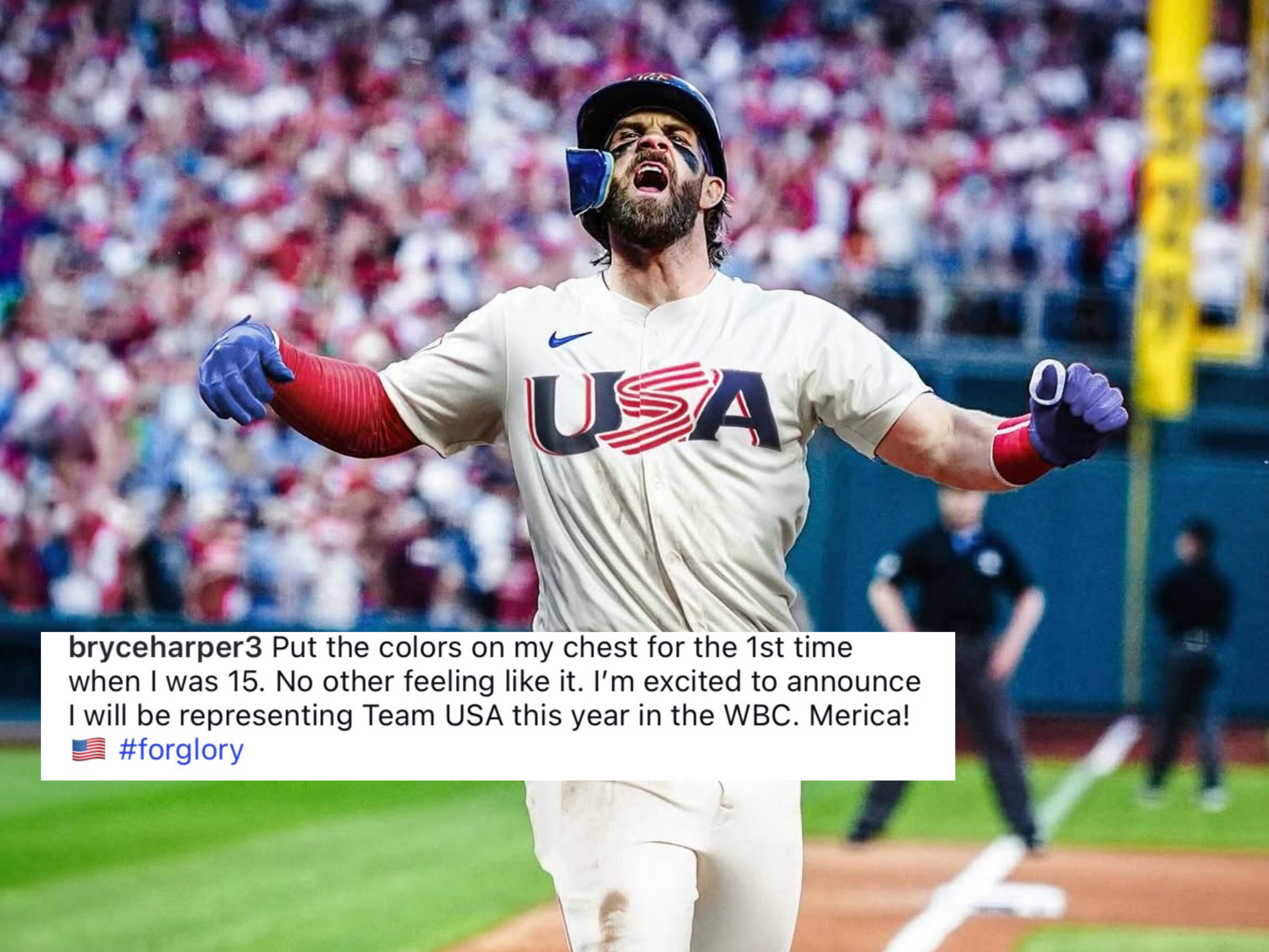 ▲ 哈波（Bryce Harper）透過個人 Instagram 宣布，將代表美國隊出征 2026 年世界棒球經典賽（WBC）           。（圖／截自IG）