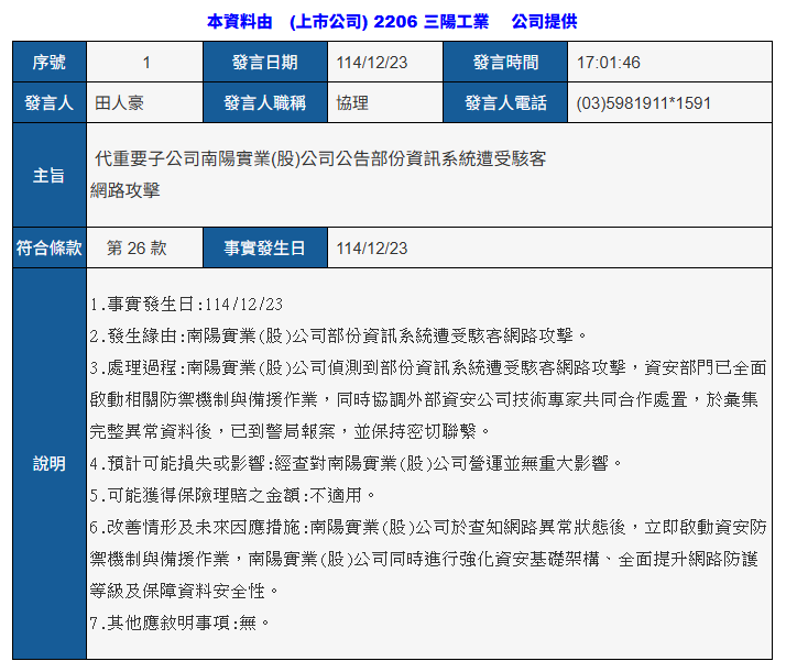 ▲▼史上首宗！駭客發簡訊給車主「您個資外洩了」　總代理緊急回應。（圖／公開資訊觀測站）