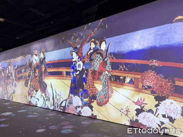 ▲盛開的花朵與浮世繪美人相映成輝，展現喜多川歌麿筆下細膩的姿態與情感。（圖／記者許宥孺攝）