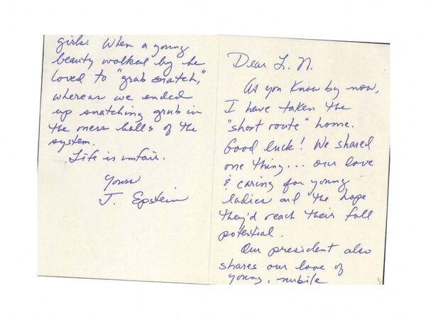 ▲▼美國司法部公布艾普斯坦（Jeffrey Epstein）檔案，他2019年曾在信中透露，川普也喜歡年輕美女，甚至會趁機伸出狼爪。（圖／路透）