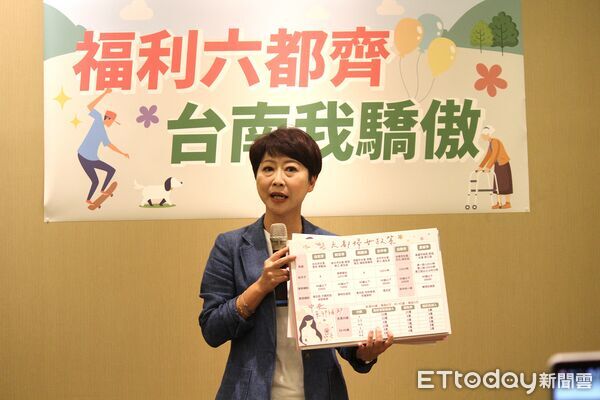 ▲民進黨台南市長參選人陳亭妃24日提出對標六都福利政策規劃，強調台南要逐項補齊長者、青年、育兒與婦女等不足項目。（記者林東良攝）