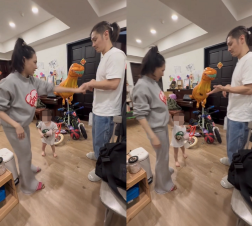 ▲▼熊熊伸手打老公「秒被女兒報復」她傻眼離場。（圖／翻攝自Instagram／beargenie）