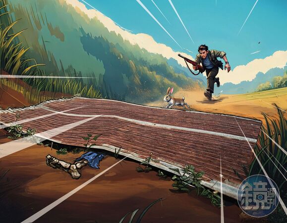 一名獵人在五指山追捕野兔時，意外發現被壓在廢棄鐵皮下的骨骸。（示意畫面，AI繪圖Adobe Firefly生成，本刊美術組後製）