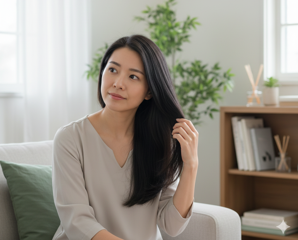 ▲女性,思考,頭髮,摸髮。（圖／為AI生成，經編輯審核）