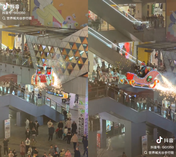 ▲中國商場耶誕活動出現清朝官服造型的「聖誕老人」，外型神似電影角色鰲拜，引發網友熱議。（圖／翻攝自X／@caiziboshi）