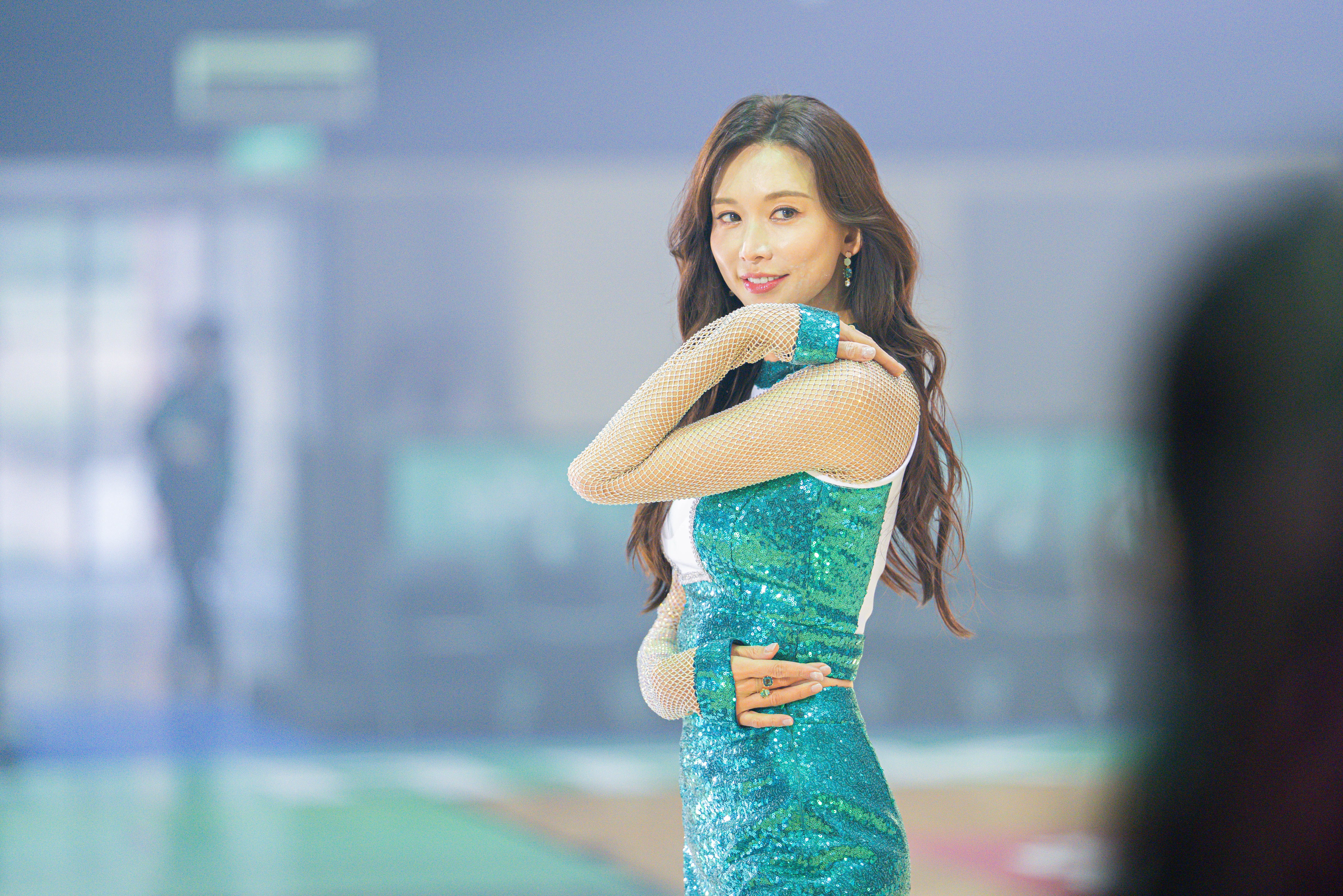 ▲林志玲現身PLG職籃，為洋基工程主場開幕戰應援，韓援睦那京、李素敏、崔洪邏。（圖／洋基工程提供）