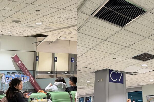 ▲▼桃園機場發生輕鋼架天花板掉落的情況。（圖／Threads網友授權提供，請勿隨意翻拍以免侵權）