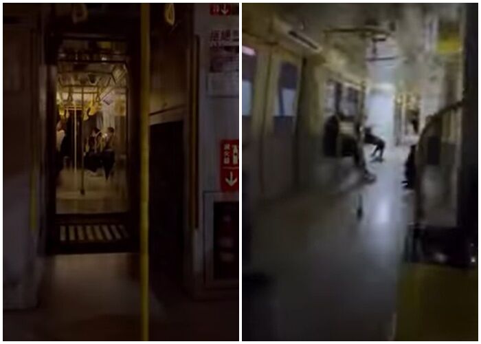 ▲▼捷運環狀線強震畫面曝，燈光閃爍、民眾沿軌道逃生。（圖／Threads／l_yj_0323提供）