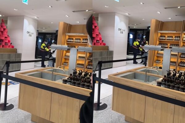 ▲▼男子突然衝入誠品南西店，且不斷掙扎，最終被警方帶回。（圖／翻攝Threads）