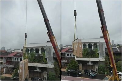 新電視太大！吊車出動「空運搬進家」影片瘋傳