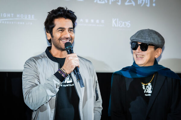 ▲《叫我驅魔男神》舉辦「驅魔趴」搶先試映會，印度男神阿建巴吉瓦合體林哲熹、張懷秋、高捷、吳震亞。（圖／光盛影業提供）