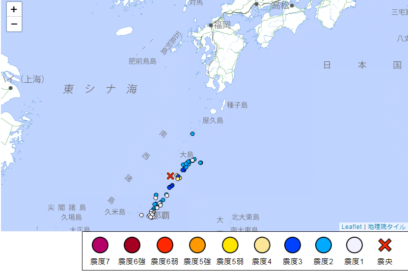 ▲▼日本鹿兒島縣奄美大島近海30日下午發生地震。（圖／日本國氣象廳）