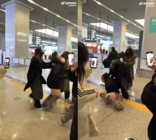 ▲▼靈超高鐵站抓粉絲頭摔手機畫面瘋傳。（圖／翻攝自微博）