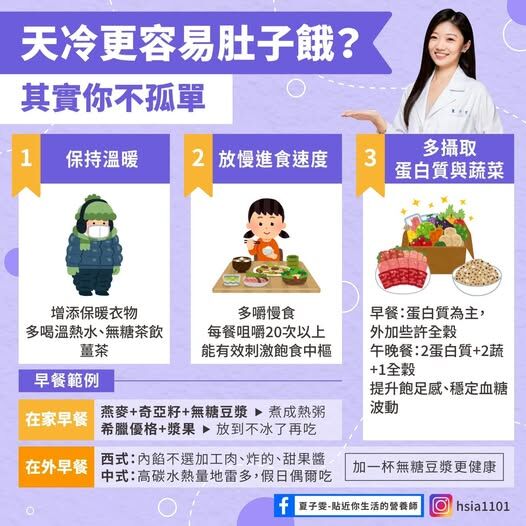 ▲▼天冷胃口好？營養師3招幫你克服             。（圖／翻攝自FB/夏子雯-貼近你生活的營養師）