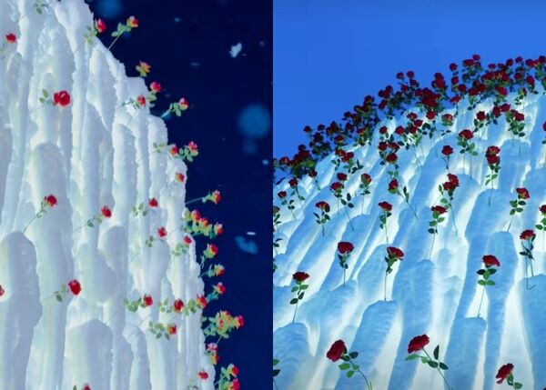 ▲▼哈爾濱冰雪大世界 玫瑰冰瀑。（圖／翻攝自小紅書）