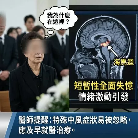 ▲婦人參加喪禮悲痛激動竟失憶，是大腦海馬迴中風。（圖／為AI生成，記者唐詠絮製，經編輯審核)