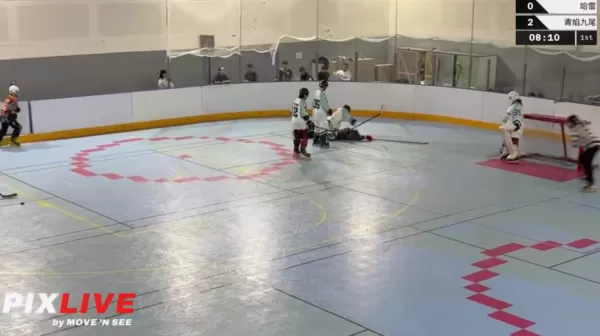 ▲青焰九尾球員（白衣32號者）疑似情緒失控，將哈雷隊球員（黑衣2號者）推倒在地。（圖／翻攝自YouTube＠Yi-Der Wu）