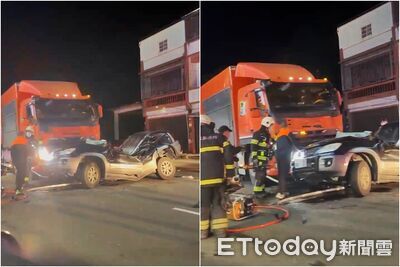 快訊／轉彎被貨車攔腰撞「對折」　男子夾車內無呼吸心跳