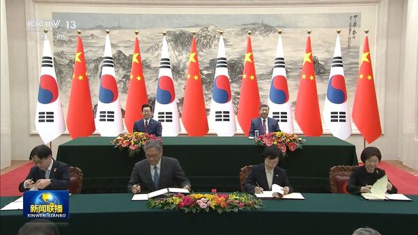 ▲▼大陸國家主席習近平與韓國總統李在明在北京舉行會談。（圖／翻攝央視）