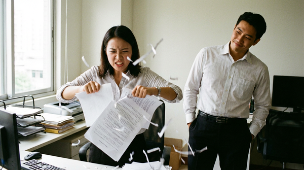 ▲▼女子怒撕文件。（AI協作圖／記者葉國吏製作，經編輯審核）