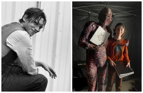 傑米坎貝爾鮑爾在《怪奇物語》中飾演大反派「威可那」。童星連恩阿斯丘畫了一張「威可那」的畫像，讓已經變成「威可那」的鮑爾拿著，一起拍照。（翻攝bowerjamie IG、liammontgomeryaskew IG）